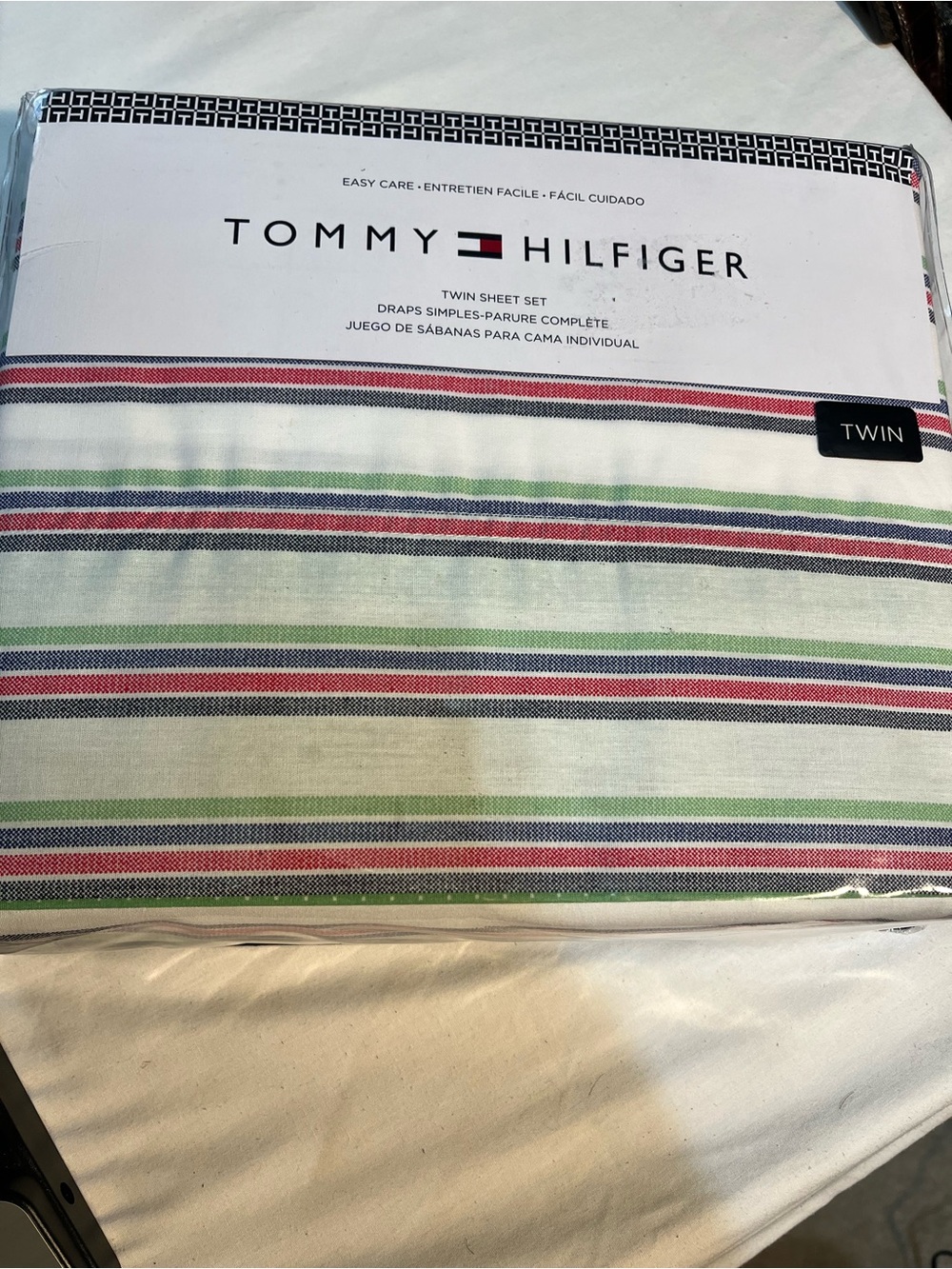 Tommy Hilfiger Twin Sheet Set with Navy, Red, White Accent